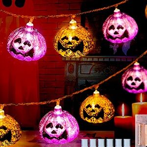 🎃*NWT* Purple & Orange 9ft‎ Jack-O-Lantern String Lights